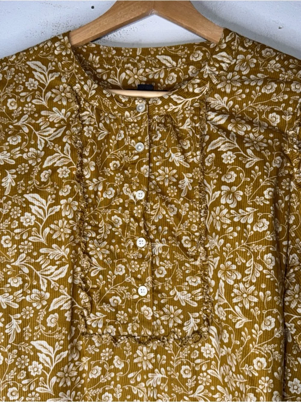 J CREW‎ Yellow Floral Puff-Sleeve Ruffle Peasant Blouse Medium  AE263